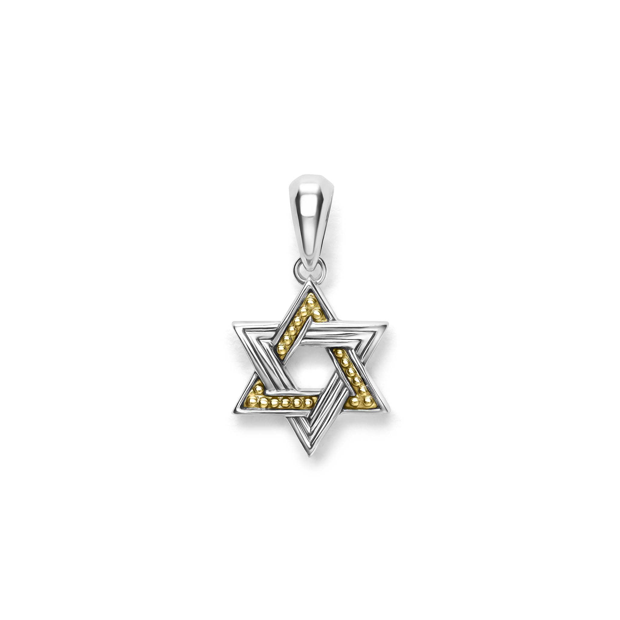18K gold and sterling silver form this intricate Star of David amulet. Wear it proudly as a symbol of faith, style, and tradition.
