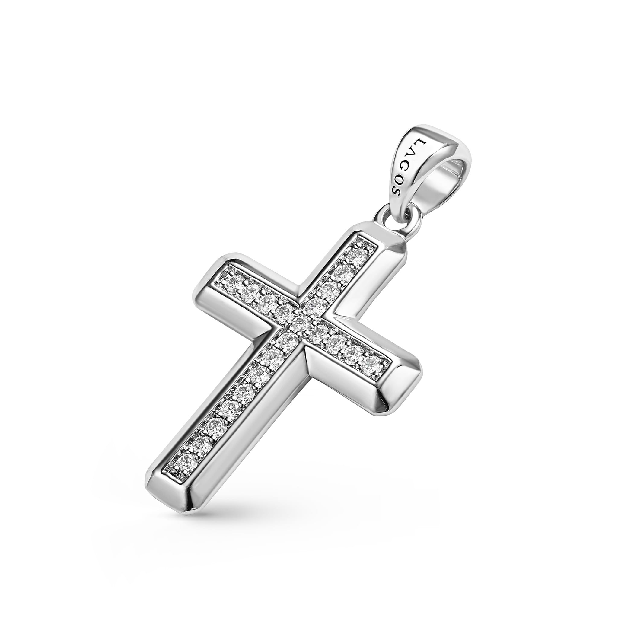 sterling silver cross amulet detailed with diamonds