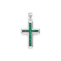 Sterling Silver and Emerald Cross Amulet featuring smooth sterling silver with emerald accents