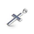 sterling silver cross amulet detailed with blue sapphires