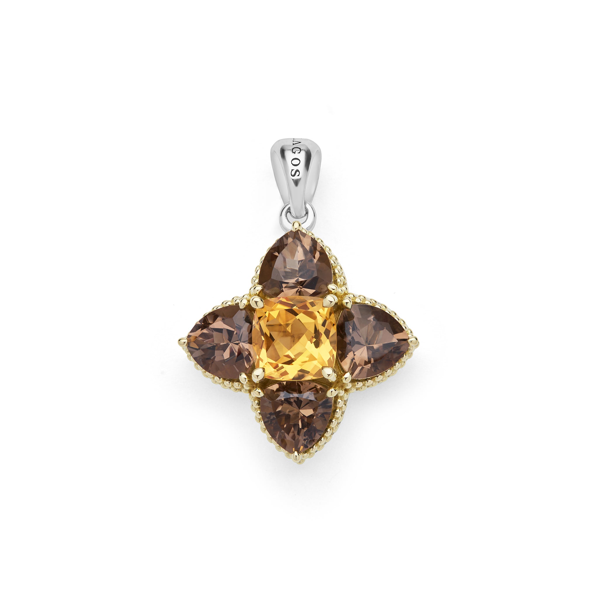 Studio Two-Tone Citrine and Smokey Quartz Floral Pendant