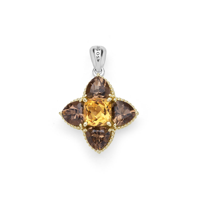 Studio Two-Tone Citrine and Smokey Quartz Floral Pendant