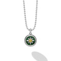 Jade and sterling silver with 18K gold Caviar beading details form this circle burst amulet. Finished on a sterling silver ball chain necklace.