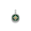 Jade gemstone surrounded by sterling silver and 18K gold Caviar beading forms this small circle burst amulet.