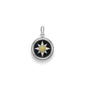 Black agate gemstone surrounded by sterling silver and 18K gold Caviar beading forms this small circle burst amulet.