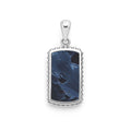 Sterling silver tag amulet with pietersite and Caviar beading, 34 × 14 mm
