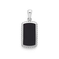 Sterling silver tag amulet with black agate and Caviar beading, 34 × 14 mm