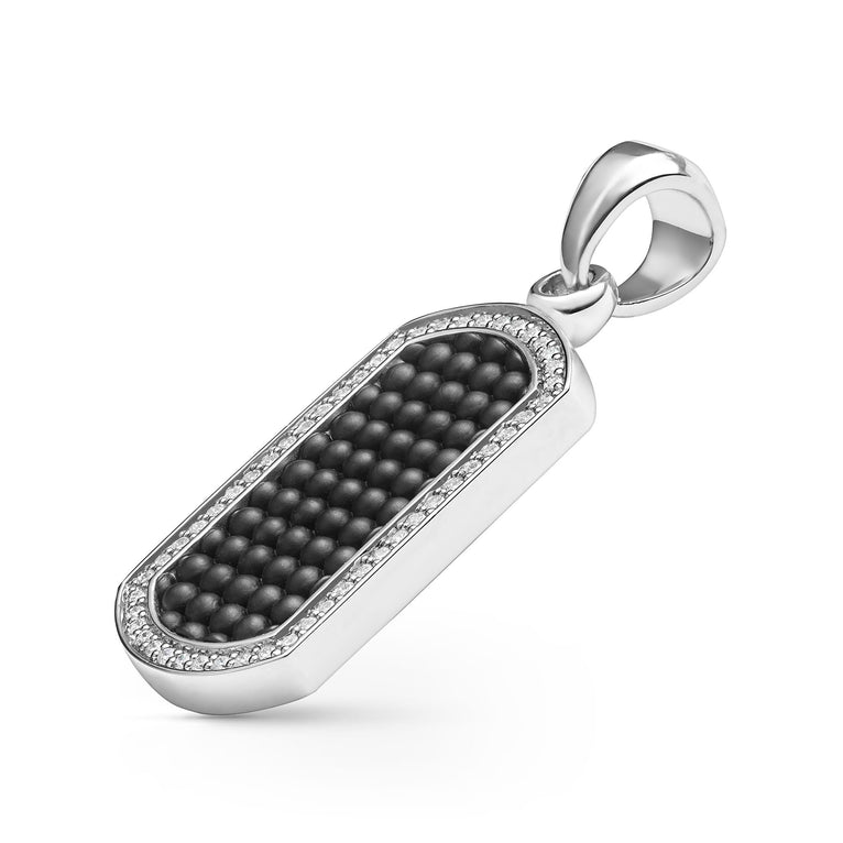 Matte Black Ceramic Beaded Tag Amulet featuring diamonds set in sterling silver
