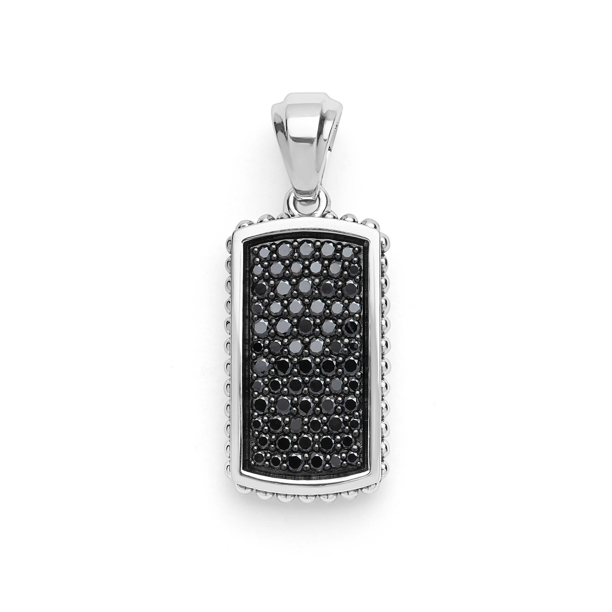 Sterling Silver Beaded Black Diamond Tag Amulet 