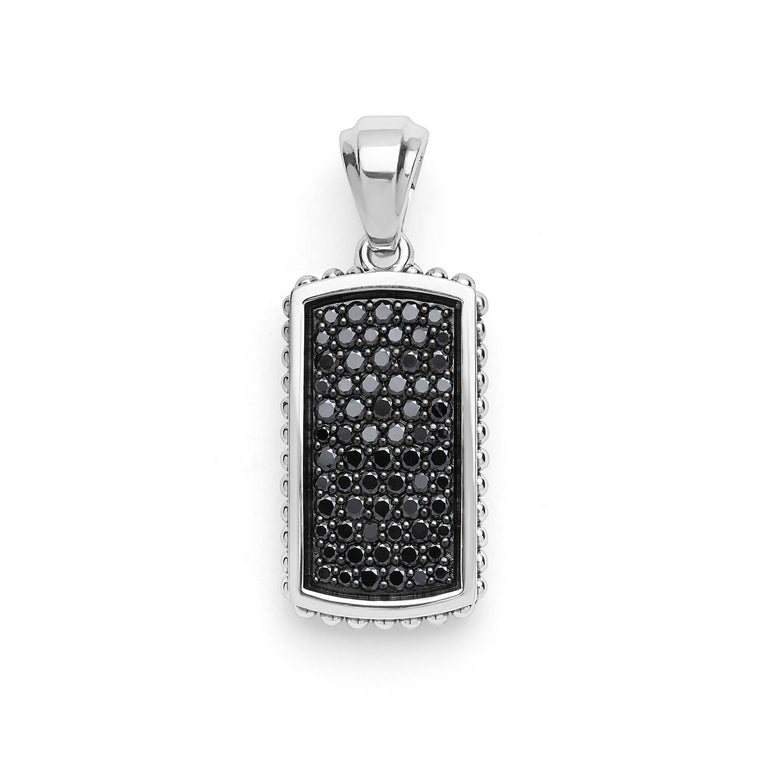 Sterling Silver Beaded Black Diamond Tag Amulet 