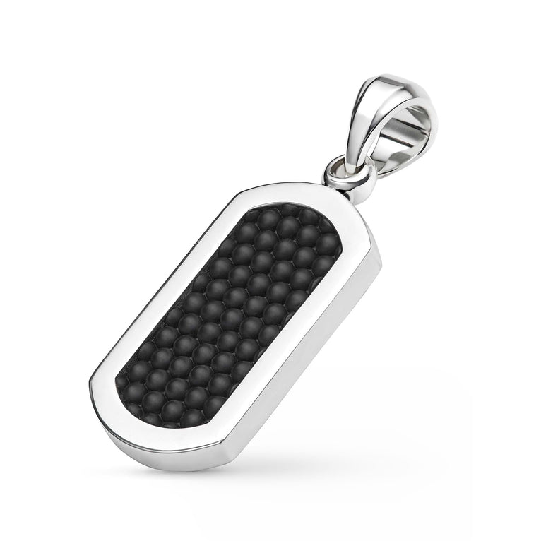 Close-up of Caviar beading detail on the Anthem Silver Matte Ceramic Beaded Tag Amulet