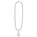 Sterling silver necklace with interlocking rings; one smooth, one with stones, suspended from a beaded chain. Signature Caviar Silver Interlocking Diamond Caviar Pendant Necklace.