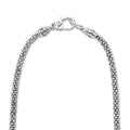 Signature Caviar Silver Interlocking Diamond Caviar Pendant Necklace with sterling silver chain and caviar beading, featuring a lobster clasp and intertwined diamond-adorned pendant.