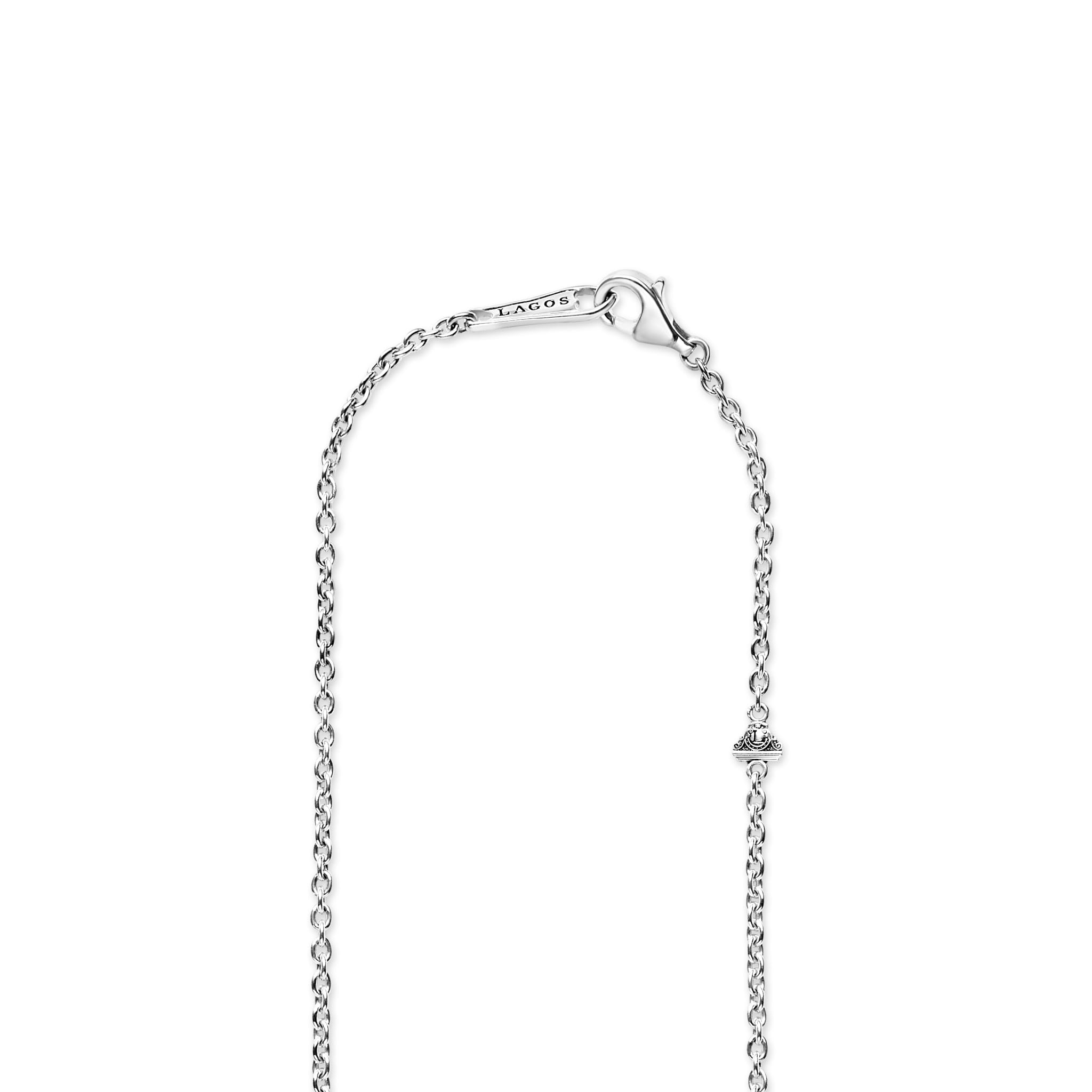 Lobster clasp view of necklace with LAGOS brand engraving