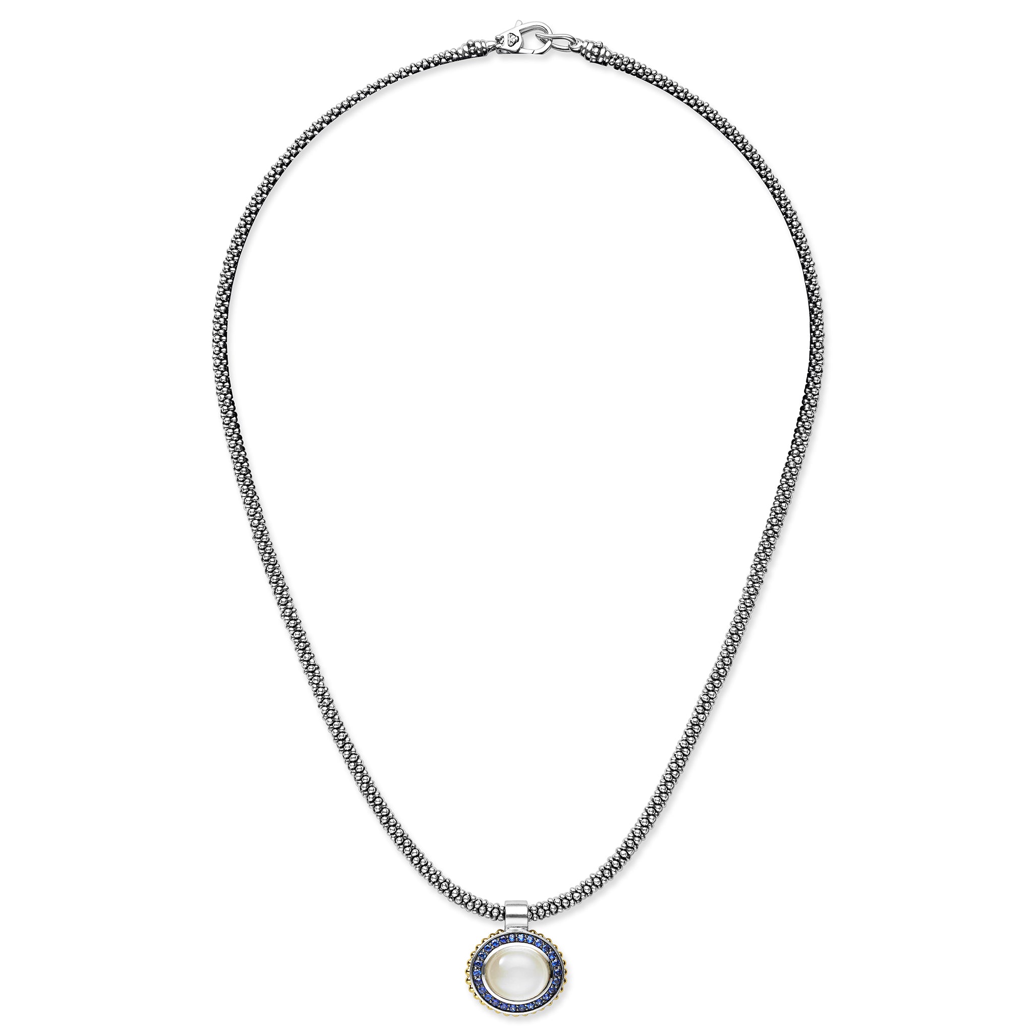 Caviar Color Two-Tone Small Moonstone and Sapphire Pendant Necklace