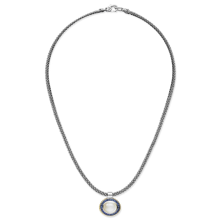 Caviar Color Two-Tone Small Moonstone and Sapphire Pendant Necklace