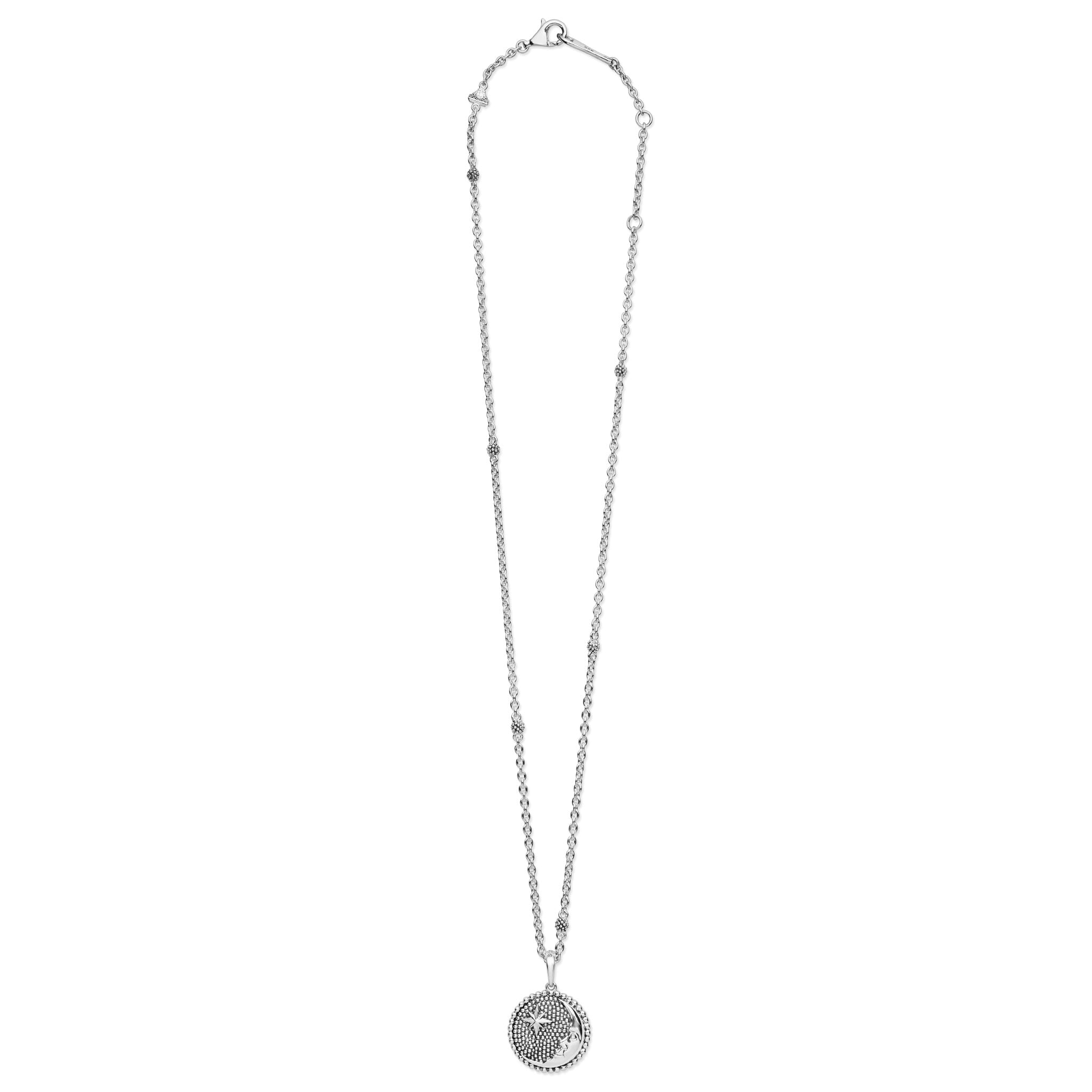 Full view of Sterling Silver Moon & Star Pendant Necklace