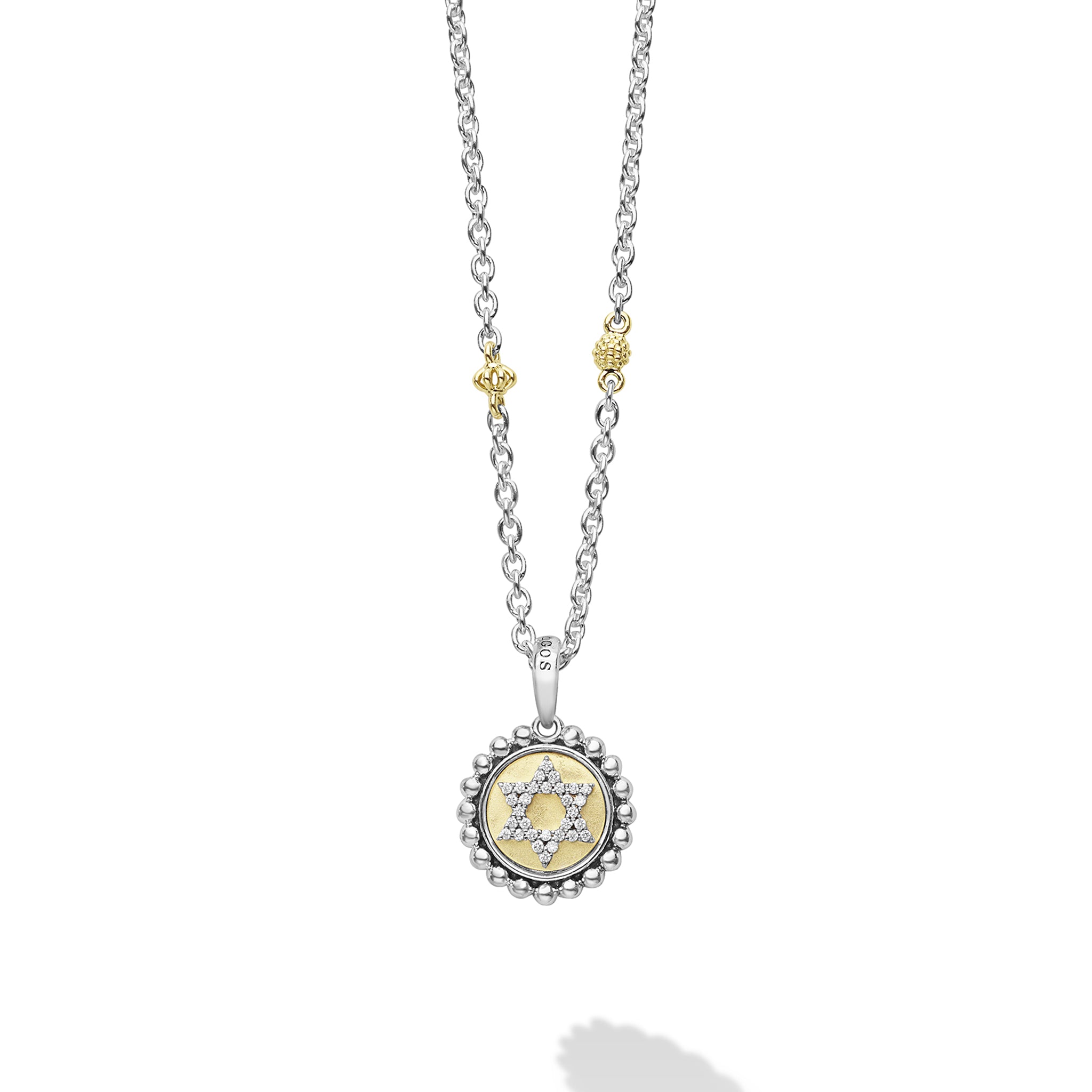 Two-Tone Star of David Diamond Charm Necklace