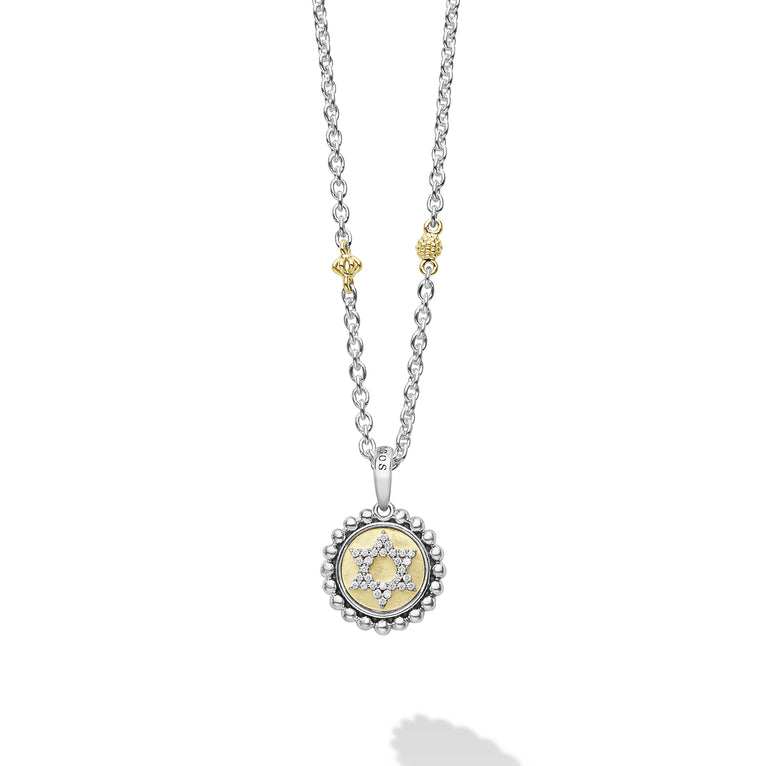 Two-Tone Star of David Diamond Charm Necklace