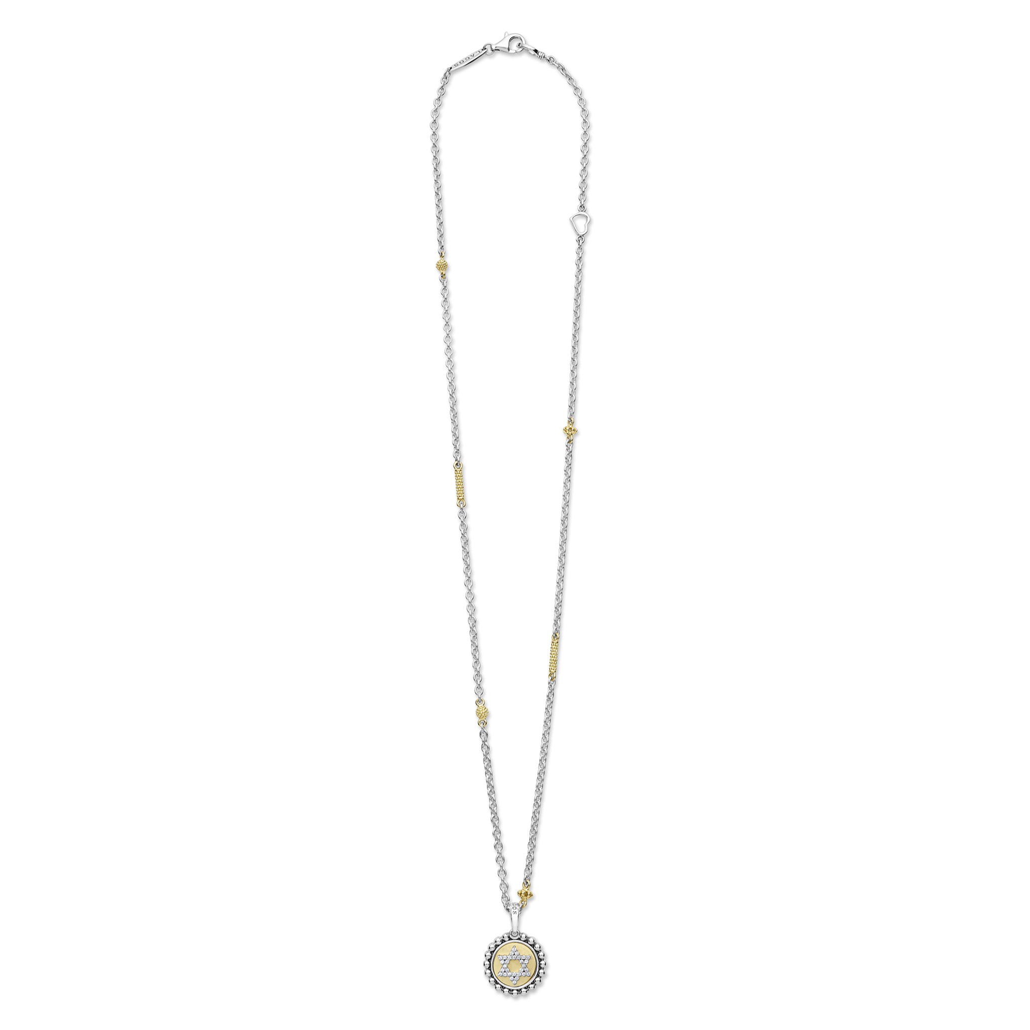 Full view of Two-Tone Star of David Diamond Charm Necklace