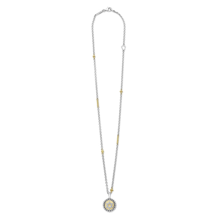 Full view of Two-Tone Star of David Diamond Charm Necklace
