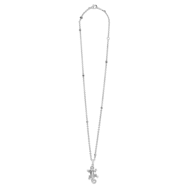 Full view of Sterling Silver Mini Gecko Pendant Necklace