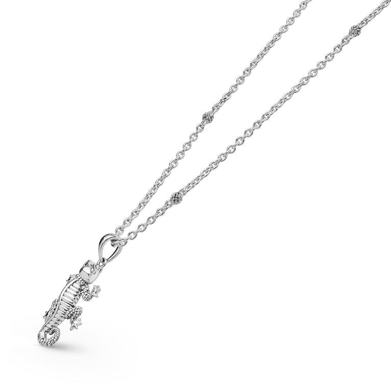Side View of Sterling Silver Mini Gecko Pendant Necklace