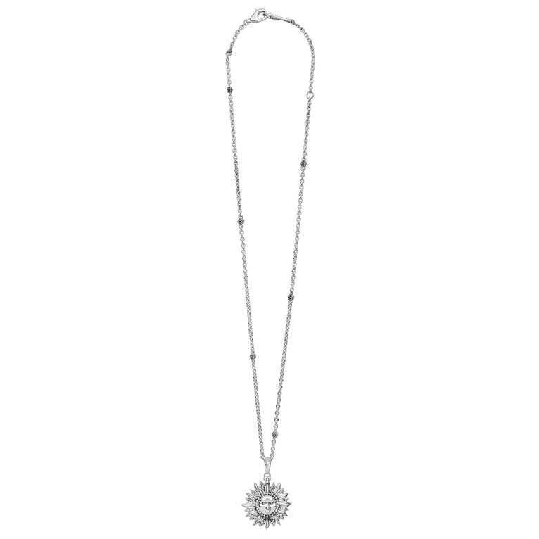 Full view of Sterling Silver Mini Sun Pendant Necklace