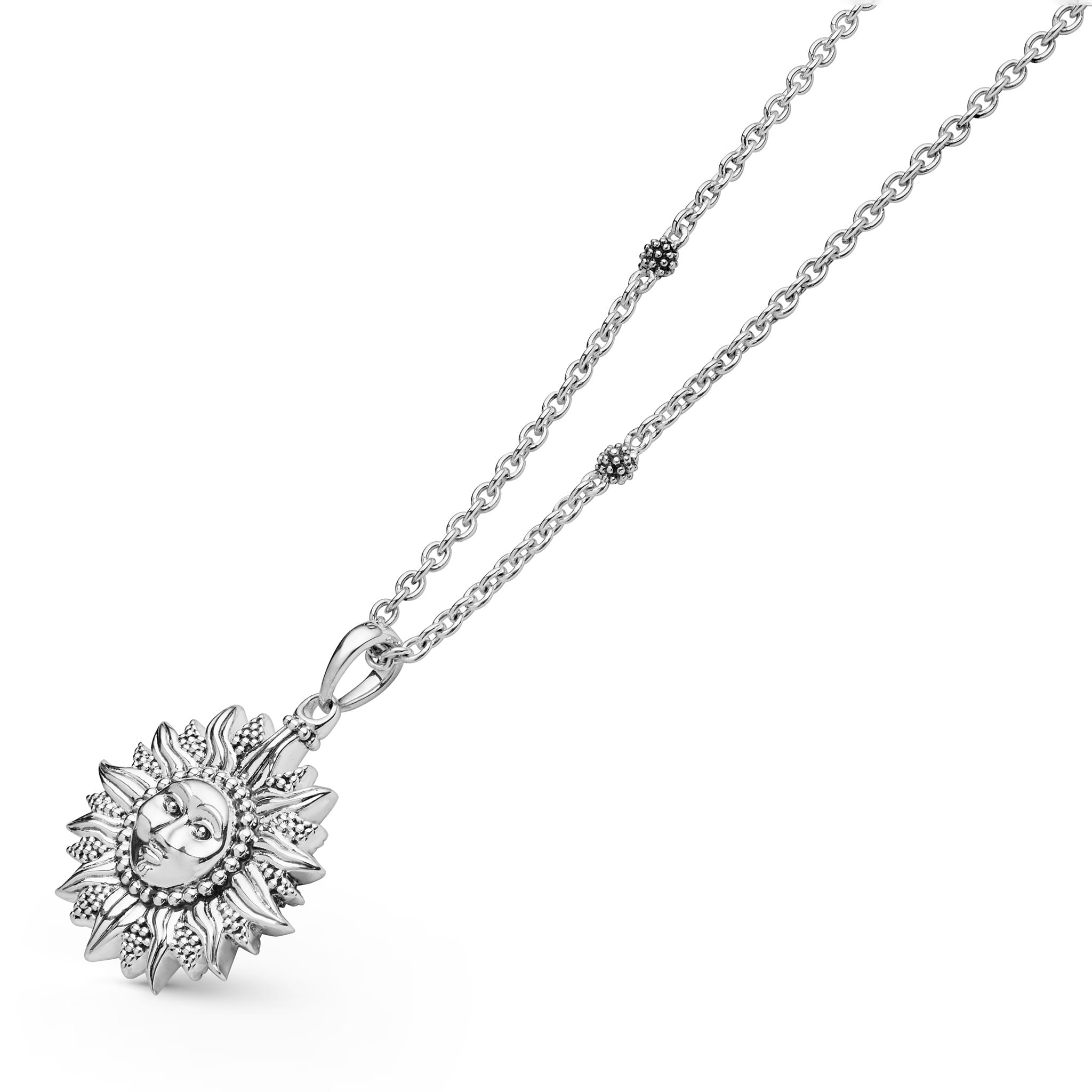 Side view of Sterling Silver Mini Sun Pendant Necklace