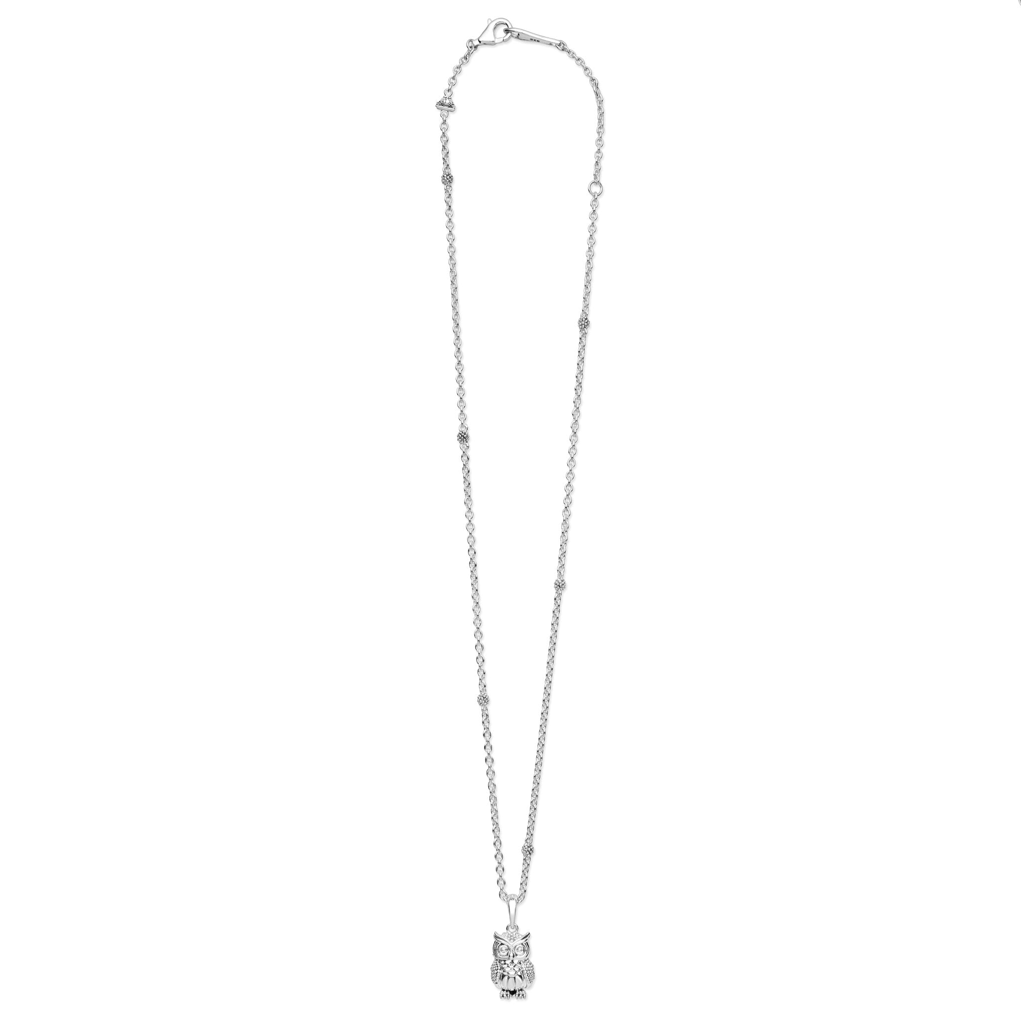 Full view of Sterling Silver Mini Owl Pendant Necklace