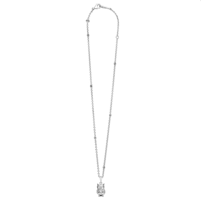 Full view of Sterling Silver Mini Owl Pendant Necklace