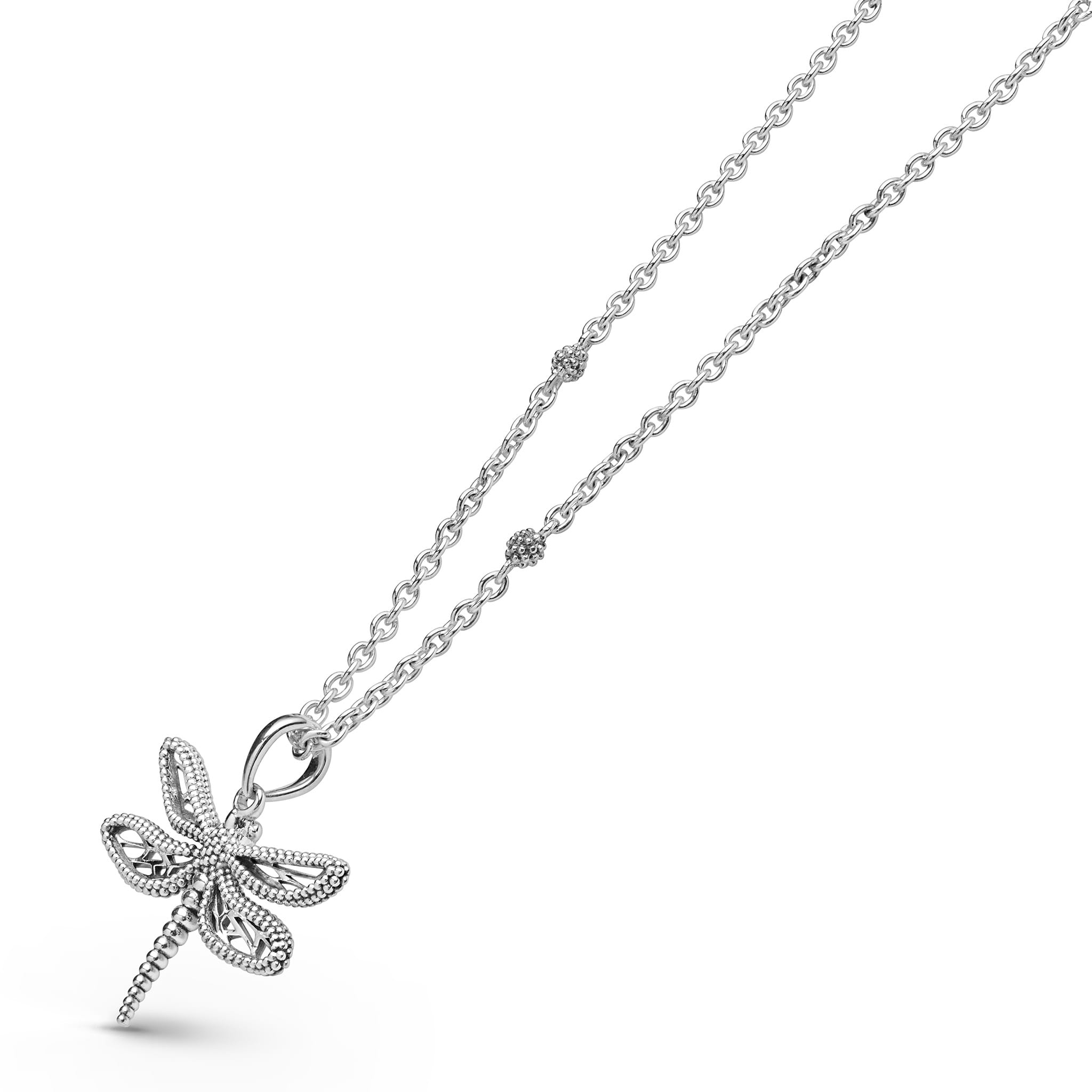 Side view of Sterling Silver Mini Dragon Fly Pendant Necklace