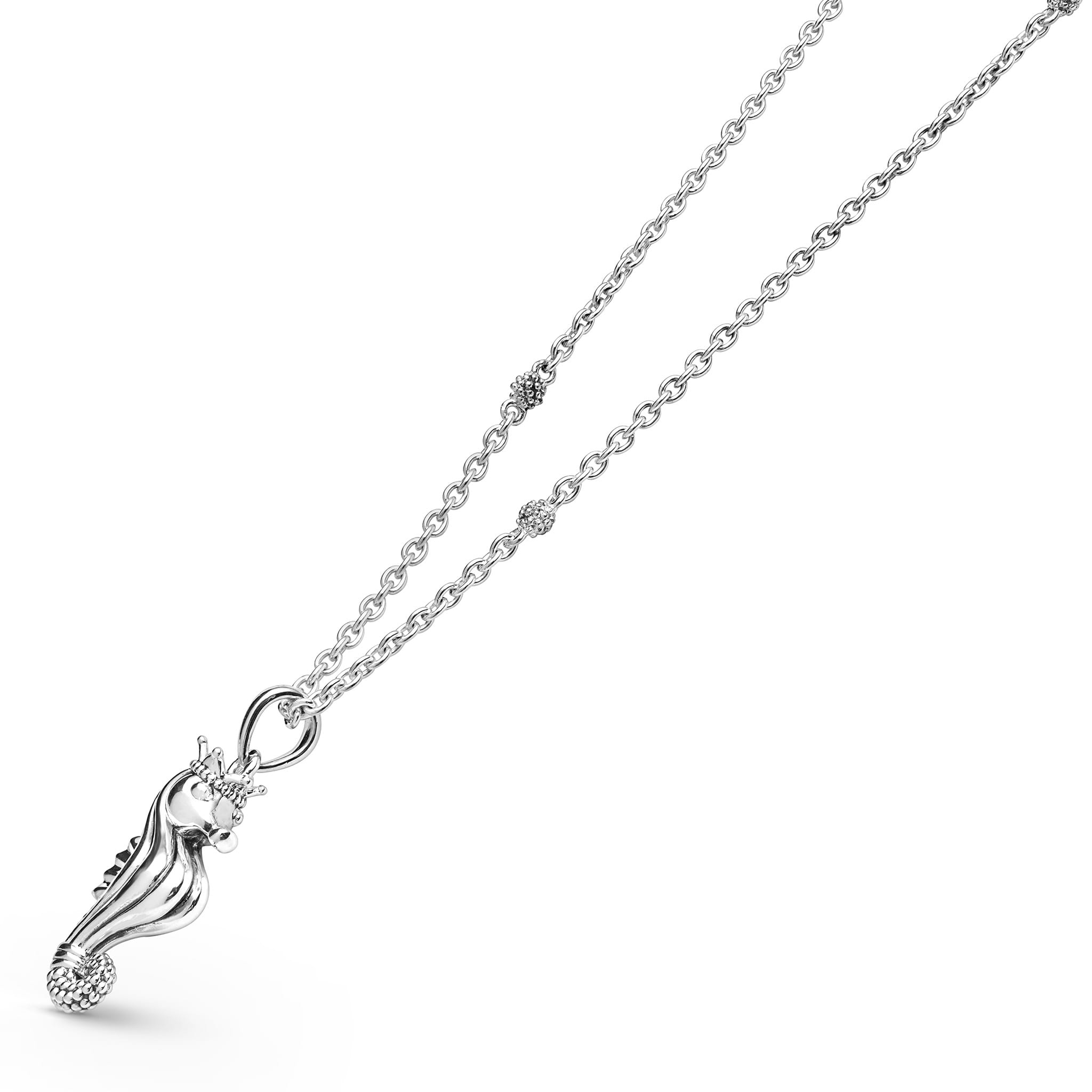 Side view of Sterling Silver Mini Seahorse Pendant Necklace