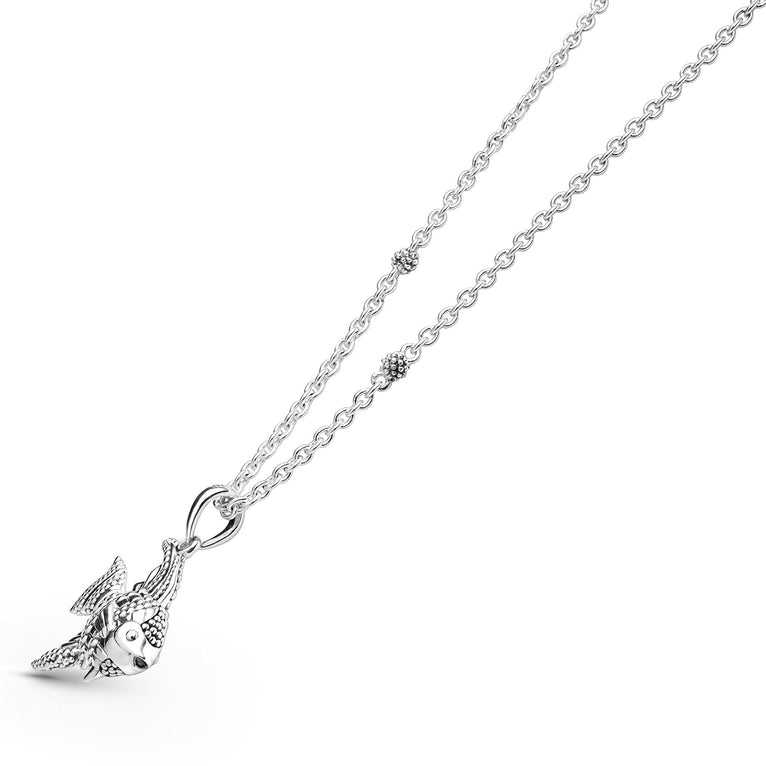 Side view of Sterling Silver Mini Angelfish Pendant Necklace