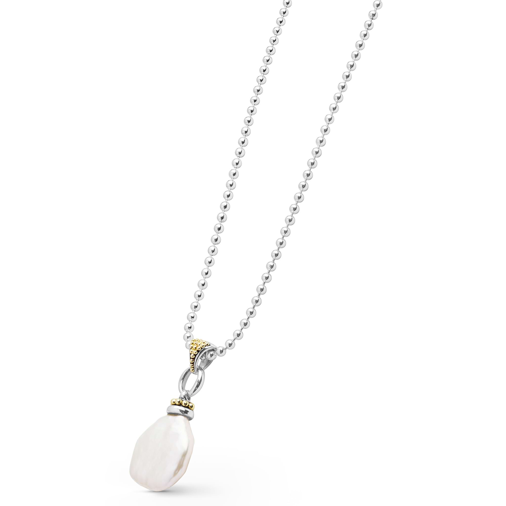 Luna Two-Tone Pearl Caviar Pendant Necklace with an irregular white pearl set in sterling silver and 18K gold accents, featuring signature caviar beading on an adjustable chain.