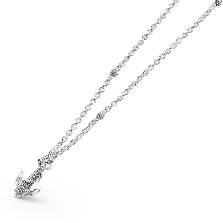 Side view of Sterling Silver Mini Anchor Pendant Necklace