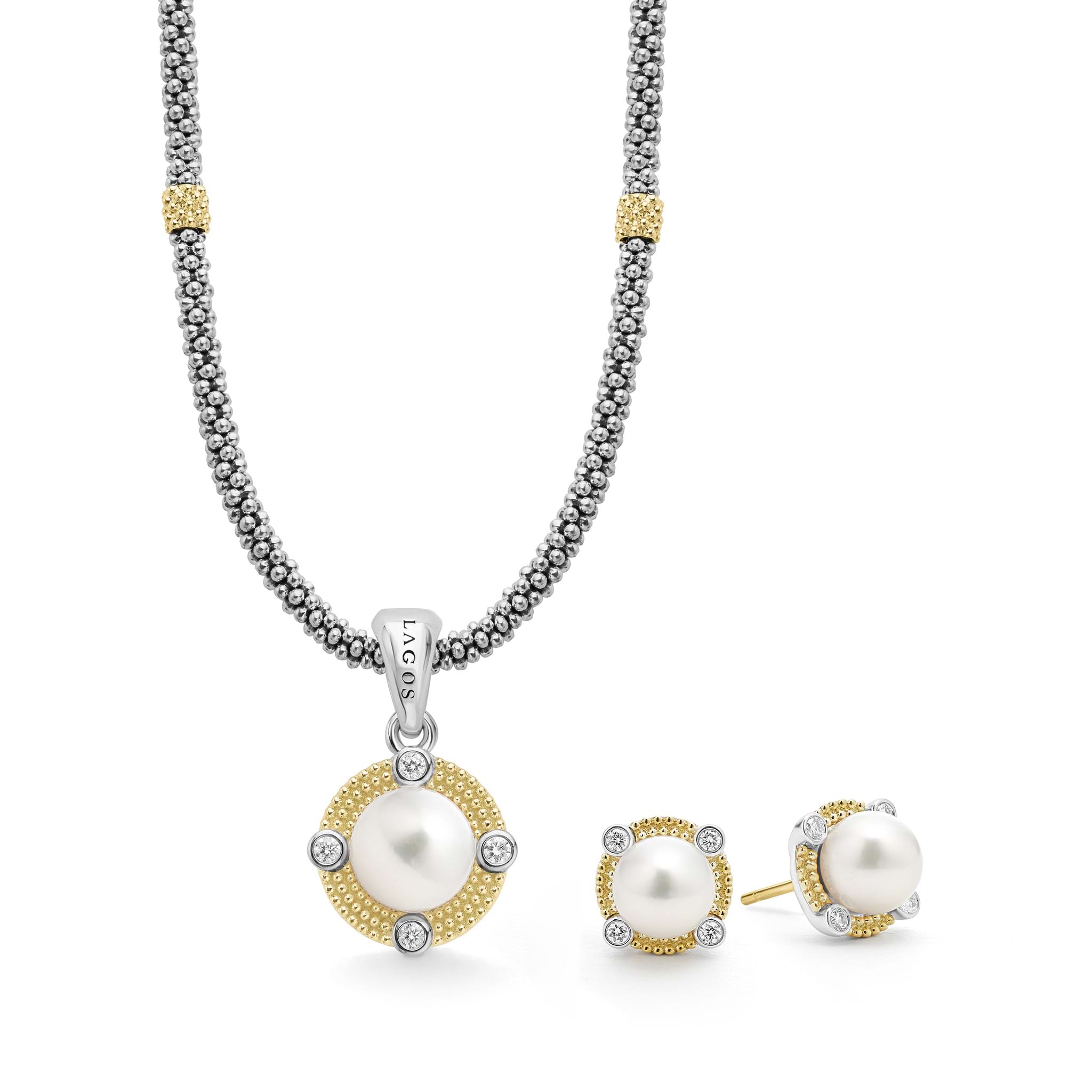 Luna Pearl Diamond Earring and Necklace Gift Set LAGOS