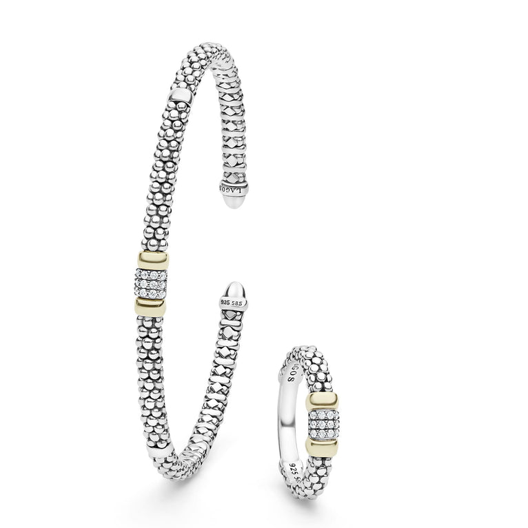 Signature Caviar Two-Tone Diamond Mini Versa Bracelet & Stacking Ring Gift Set