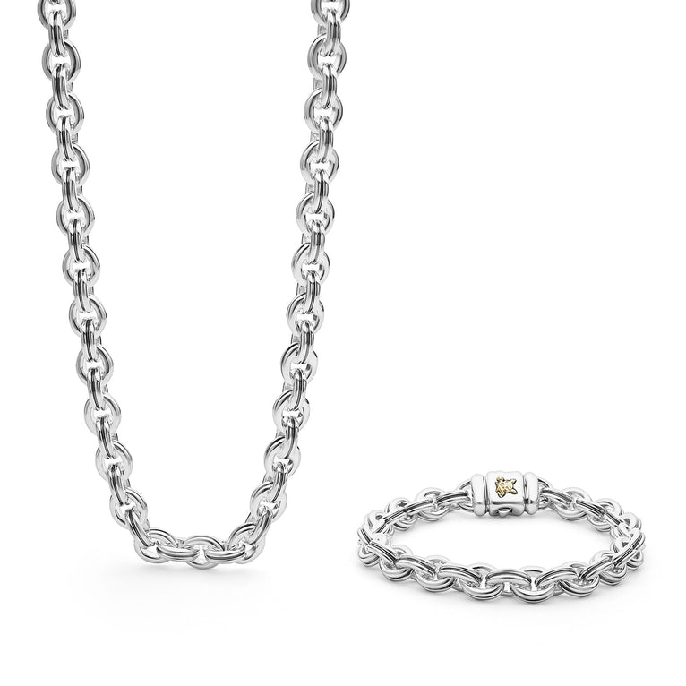 A LAGOS exclusive. Set of two sterling silver double link curb chain pieces that can be paired perfectly together or worn on their own.