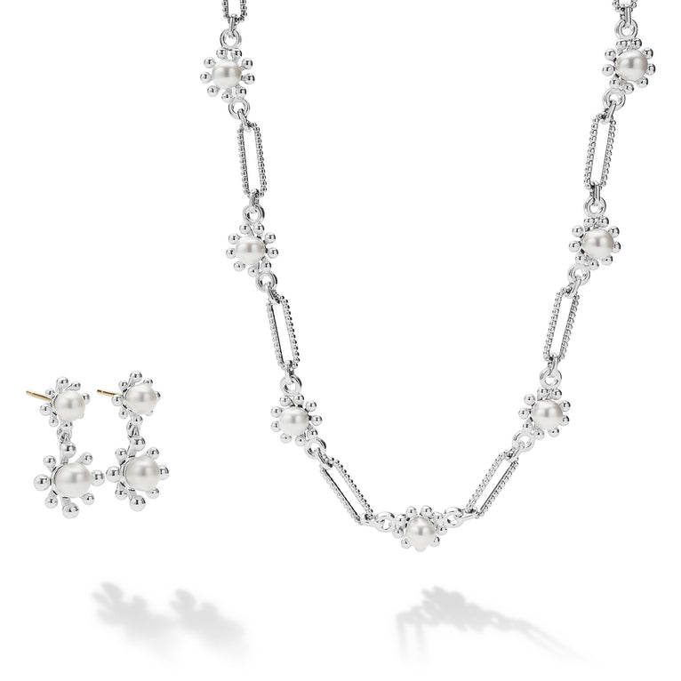 A LAGOS exclusive. This jewelry set features earrings and a necklace from the fleur pearl LAGOS designs.