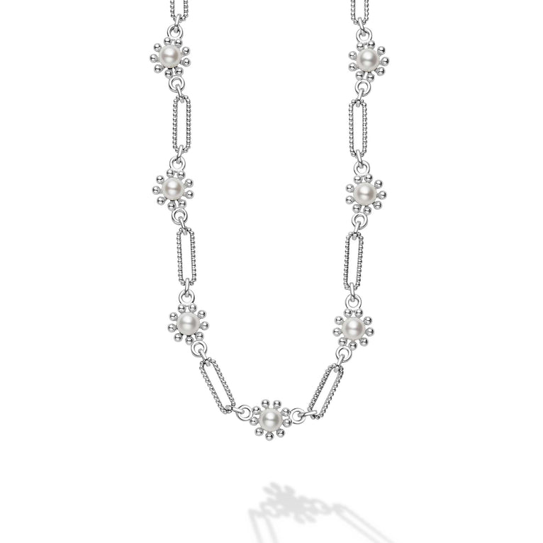 Luna Fleur Pearl Drop Earrings and Link Necklace Gift Set