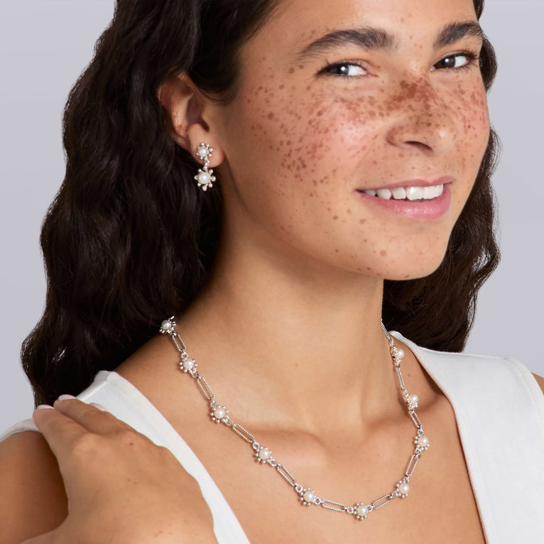 Luna Fleur Pearl Drop Earrings and Link Necklace Gift Set