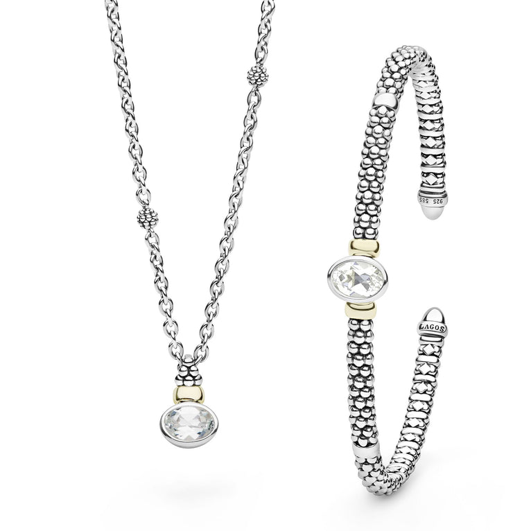 Signature Caviar Two-Tone White Topaz Oval Bracelet & Necklace Gift Set