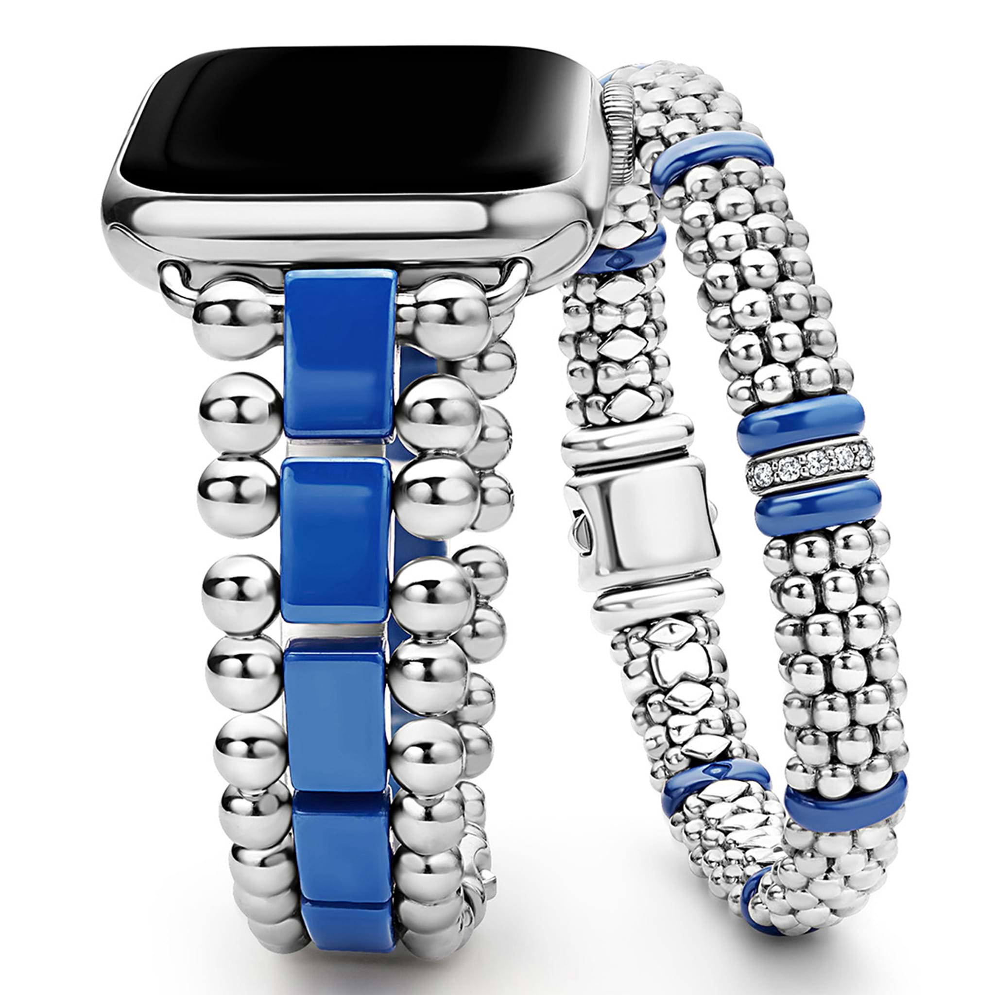 Lagos Smart Caviar Ultramarine Ceramic and Stainles Steel Watch Bracelet,  Size 7, 38mm- 45mm