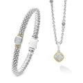 A LAGOS exclusive. 18K gold, sterling silver, and diamond necklace and bracelet set that pair perfectly together. LAGOS diamonds are the highest quality natural stones.