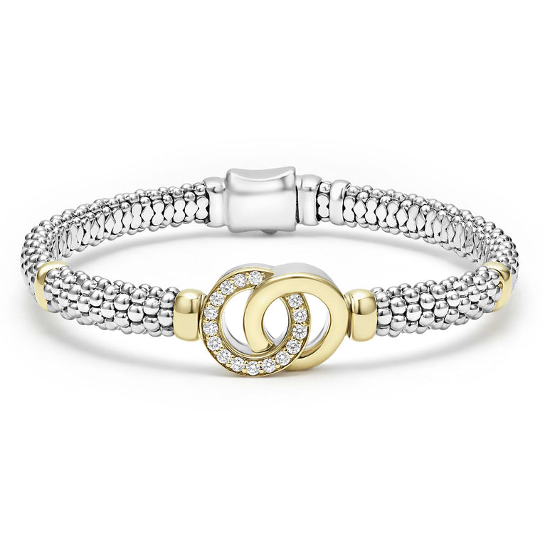 18K Gold, sterling silver and Diamond interlocking Bracelet 