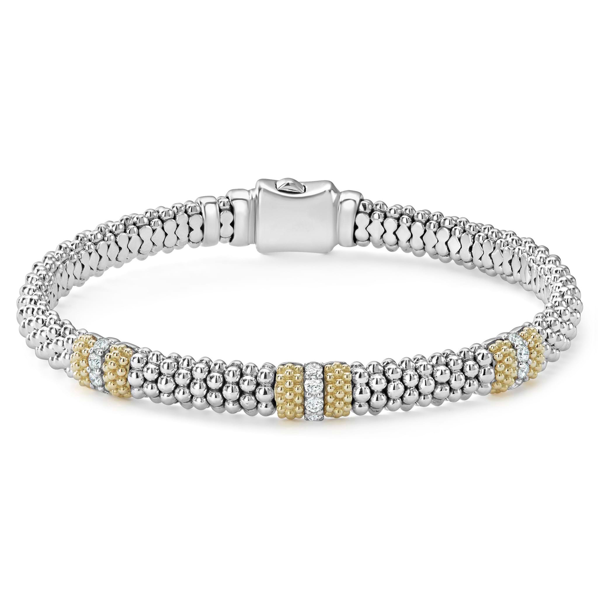 sterling silver bracelet with 18K Gold and Diamond stations
