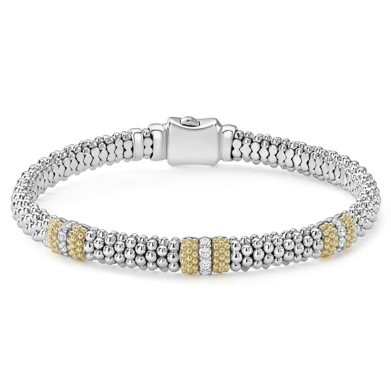 sterling silver bracelet with 18K Gold and Diamond stations
