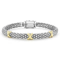 Smart Caviar 18K Gold Gift Set featuring a woven sterling-silver bead bracelet with gold “X”-shaped links and a sleek barrel clasp.