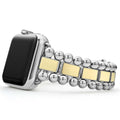Smart Caviar 18K Gold Smart Caviar Gift Set featuring a polished stainless-steel smartwatch and a decorative metal bracelet with alternating silver beads and gold links.